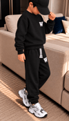 Erkek Çocuk 3 İplik Eşofman Takımı Siyah Renk W Baskılı Sweatshirt ve Jogger Pantolon