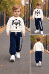 Erkek Çocuk Eşofman Takımı 2'li Mevsimlik Sweatshirtlü Ekru Lacivert Spor Takım