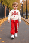 Erkek Çocuk Eşofman Takımı 2'li Mevsimlik Ekru Kırmızı Renk Sweatshirtlü Spor Takım