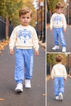 Erkek Çocuk Eşofman Takımı 2'li Mevsimlik Sweatshirtlü Ekru Bebe Mavisi Spor Takım