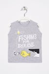 Fıshıng For Trouble Yazı Baskıl Gri Melanj Renk Erkek Cocuk Tshırt