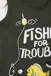 Fıshıng For Trouble Yazı Baskıl Haki Renk Erkek Cocuk Tshırt