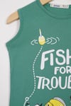 Fıshıng For Trouble Yazı Baskıl Cagla Yesil Renk Erkek Cocuk Tshırt