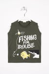 Fıshıng For Trouble Yazı Baskıl Haki Renk Erkek Cocuk Tshırt