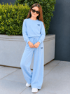 Kız Çocuk Eşofman Takımı Bebe Mavisi Fiyonklu Sweatshirt ve Bol Paça Pantolon 2'li Takım