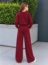 Kız Çocuk Eşofman Takımı Bordo Fiyonklu Sweatshirt ve Bol Paça Pantolon 2'li Takım