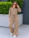 Kız Çocuk Eşofman Takımı Kahverengi Fiyonklu Sweatshirt ve Bol Paça Pantolon 2'li Takım