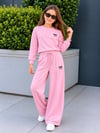 Kız Çocuk Eşofman Takımı Pembe Fiyonklu Sweatshirt ve Bol Paça Pantolon 2'li Takım