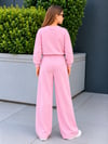 Kız Çocuk Eşofman Takımı Pembe Fiyonklu Sweatshirt ve Bol Paça Pantolon 2'li Takım