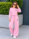 Kız Çocuk Eşofman Takımı Pembe Fiyonklu Sweatshirt ve Bol Paça Pantolon 2'li Takım