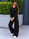 Kız Çocuk Eşofman Takımı Siyah Fiyonklu Sweatshirt ve Bol Paça Pantolon 2'li Takım