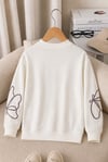 Kız Çocuk Sweatshirt Uzun Kollu Kahve Rengi Nakışlı Kelebek Desenli Sweatshirt