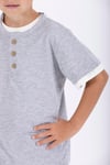  Patlı Düğmeli Basıc Ekru Gri Renk Erkek Çocuk Tshirt