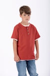  Patlı Düğmeli Basıc Ekru Kiremit Renk Erkek Çocuk Tshirt