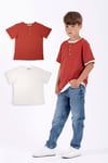 Patlı Düğmeli Basıc Ekru Kiremit Renk Erkek Çocuk Tshirt