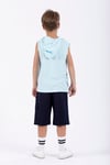 Trex Baskılı Kapüşonlu Sıfır Kol Mavi Renk Erkek Çocuk Tshirt