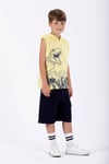 Trex Baskılı Kapüşonlu Sıfır Kol Sarı Renk Erkek Çocuk Tshirt