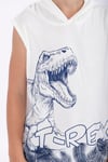 Trex Baskılı Kapüşonlu Sıfır Kol Ekru Renk Erkek Çocuk Tshirt