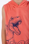 Trex Baskılı Kapüşonlu Sıfır Kol Nar Çiçeği Renk Erkek Çocuk Tshirt