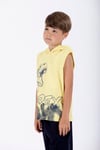 Trex Baskılı Kapüşonlu Sıfır Kol Sarı Renk Erkek Çocuk Tshirt
