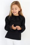 Parla Kids  Kız Çocuk Siyah Dantel Detaylı Uzun Kollu Çıtçıtlı Bluz Gömlek Body, Üst Giyim – Parla Kids resmi ürün görseli