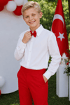 Parla Kids Erkek Çocuk Milano Beyaz Gömlek Kırmızı Pantolon Papyonlu Alt Üst Takım 23 Nisan Gösteri Kıyafeti,  – Parla Kids resmi ürün görseli