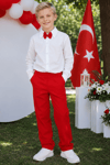 Parla Kids Erkek Çocuk Milano Beyaz Gömlek Kırmızı Pantolon Papyonlu Alt Üst Takım 23 Nisan Gösteri Kıyafeti,  – Parla Kids resmi ürün görseli