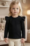 Parla Kids Kız Bebek Siyah Omuz Fırfırlı Bisiklet Yaka Body Sweatshirt, İNDİRİM – Parla Kids resmi ürün görseli