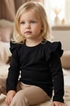 Parla Kids Kız Bebek Siyah Omuz Fırfırlı Bisiklet Yaka Body Sweatshirt, İNDİRİM – Parla Kids resmi ürün görseli