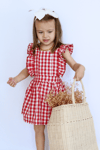 Parla Kids Kız Bebek Violetta Kırmızı Pötikareli Fırfırlı Bağlama Detaylı Elbise Bandana Takım,  – Parla Kids resmi ürün görseli
