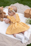 Parla Kids Kız Bebek Violetta Sarı Pötikareli Fırfırlı Bağlama Detaylı Elbise Bandana Takım, Elbise – Parla Kids resmi ürün görseli