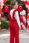 Parla Kids Kız Çocuk Berlin Kırmızı Pamuklu Fırfırlı Bağlama Detaylı Tulum Salopet Toka Takım, Tulum – Parla Kids resmi ürün görseli