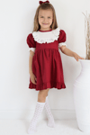 Parla Kids Kız Çocuk Bordo Ruby Fırfırlı Dantel Detaylı Kısa Kollu Elbise Bandana Takım, Elbise – Parla Kids resmi ürün görseli