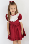 Parla Kids Kız Çocuk Bordo Ruby Fırfırlı Dantel Detaylı Kısa Kollu Elbise Bandana Takım, Elbise – Parla Kids resmi ürün görseli