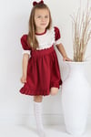 Parla Kids Kız Çocuk Bordo Ruby Fırfırlı Dantel Detaylı Kısa Kollu Elbise Bandana Takım, Elbise – Parla Kids resmi ürün görseli