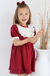 Parla Kids Kız Çocuk Bordo Ruby Fırfırlı Dantel Detaylı Kısa Kollu Elbise Bandana Takım, Elbise – Parla Kids resmi ürün görseli