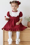 Parla Kids Kız Çocuk Bordo Ruby Fırfırlı Dantel Detaylı Kısa Kollu Elbise Bandana Takım ELB-0070.6, Elbise – Parla Kids resmi ürün görseli