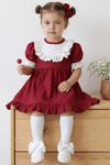 Parla Kids Kız Çocuk Bordo Ruby Fırfırlı Dantel Detaylı Kısa Kollu Elbise Bandana Takım, Elbise – Parla Kids resmi ürün görseli