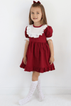 Parla Kids Kız Çocuk Bordo Ruby Fırfırlı Dantel Detaylı Kısa Kollu Elbise Bandana Takım, Elbise – Parla Kids resmi ürün görseli
