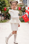 Parla Kids Kız Çocuk Diana Krem Renkli Volan Etekli Fırfır Detaylı Uzun Kollu Elbise, Elbise – Parla Kids resmi ürün görseli