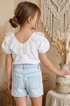 Parla Kids Kız Çocuk Ekru Bisiklet Yaka Dantelli Kısa Kol 23 Nisan Abiye Bluz Gömlek, Üst Giyim – Parla Kids resmi ürün görseli