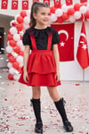 Parla Kids Kız Çocuk Helen Pembe Askılı Bağlama Jile 29 Ekim Elbise Ekru Dantel Kısa Kollu Bluz Abiye Takım, Elbise – Parla Kids resmi ürün görseli