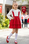 Parla Kids Kız Çocuk Kırmızı Helen Elbise Jile Dantel Bluz 23 Nisan 29 Ekim Gösteri Kıyafeti Uzun Kollu, Elbise – Parla Kids resmi ürün görseli