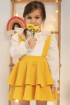Parla Kids Kız Çocuk Helen Sarı Askılı Kat Kat Bağlama Jile Elbise Dantel Detay Ekru Uzun Kollu Bluz Takım TKM-0190.4, Elbise – Parla Kids resmi ürün görseli
