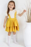 Parla Kids Kız Çocuk Helen Sarı Askılı Kat Kat Bağlama Jile Elbise Dantel Detay Ekru Kısa Kollu Bluz Takım TKM-0181.4, Elbise – Parla Kids resmi ürün görseli