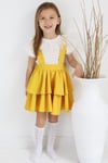 Parla Kids Kız Çocuk Helen Sarı Askılı Kat Kat Bağlama Jile Elbise Dantel Detay Ekru Kısa Kollu Bluz Takım TKM-0181.4, Elbise – Parla Kids resmi ürün görseli