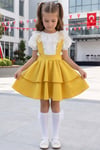 Parla Kids Kız Çocuk Helen Sarı Askılı Kat Kat Bağlama Jile Elbise Dantel Detay Ekru Kısa Kollu Bluz Takım TKM-0181.4, Elbise – Parla Kids resmi ürün görseli