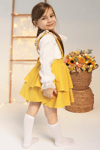 Parla Kids Kız Çocuk Helen Sarı Askılı Kat Kat Bağlama Jile Elbise Dantel Detay Ekru Uzun Kollu Bluz Takım TKM-0190.4, Elbise – Parla Kids resmi ürün görseli