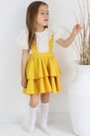 Parla Kids Kız Çocuk Helen Sarı Askılı Kat Kat Bağlama Jile Elbise Dantel Detay Ekru Kısa Kollu Bluz Takım TKM-0181.4, Elbise – Parla Kids resmi ürün görseli