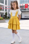 Parla Kids Kız Çocuk Helen Sarı Askılı Kat Kat Bağlama Jile Elbise Dantel Detay Ekru Kısa Kollu Bluz Takım TKM-0181.4, Elbise – Parla Kids resmi ürün görseli
